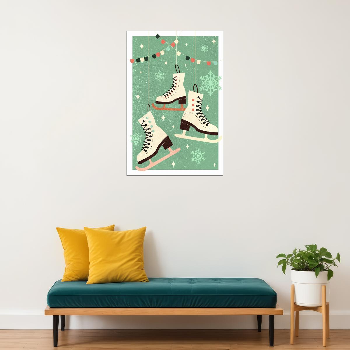 Poster - Retro Christmas Ice Skates Poster Wall Art Print Vintage
