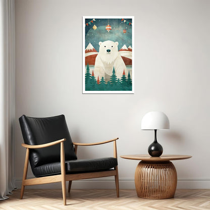 Polar Bear Christmas Poster Wall Art Print Cozy Winter Holiday Decor Mountain Scene Rustic Whimsical Style Perfect for Cabin Nursery - xonomax