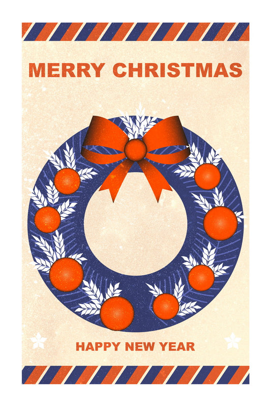 Merry Christmas Wreath Poster Wall Art Print Vintage Festive Decor New Year Theme Classic Holiday Artwork Entryway Gift Idea - xonomax