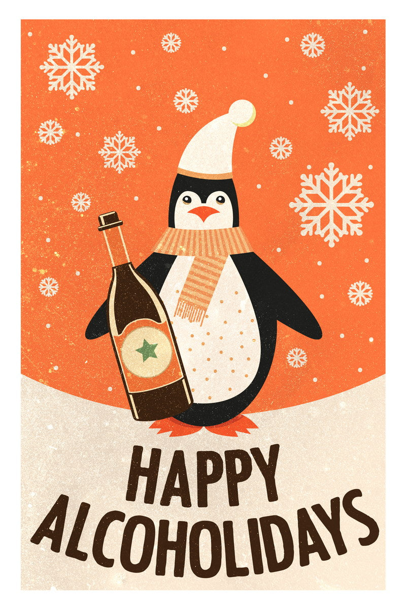 Happy Alcoholidays Penguin Christmas Poster Wall Art Print Playful Festive Decor Perfect for Holiday Bar Kitchen Cafe - xonomax