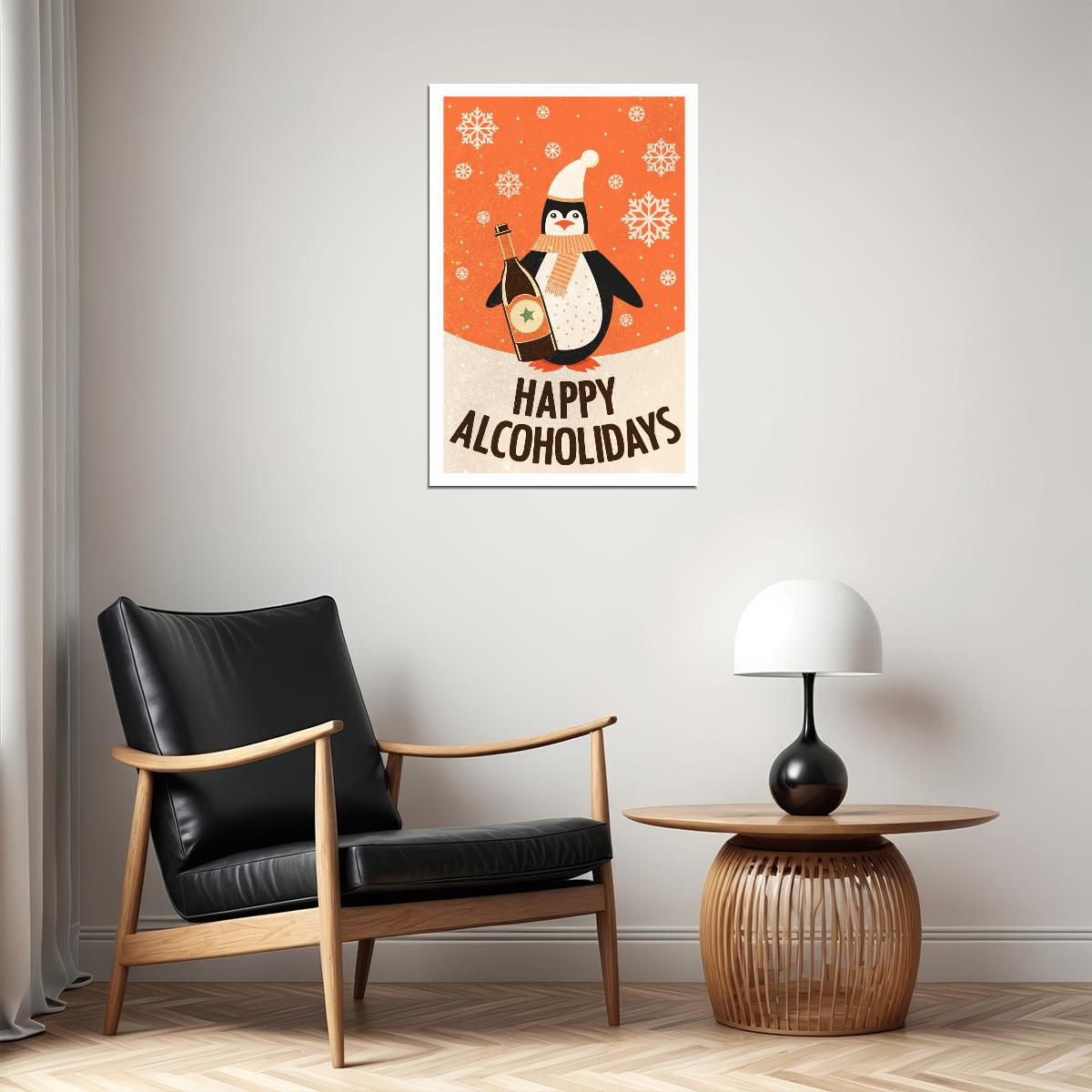 Happy Alcoholidays Penguin Christmas Poster Wall Art Print Playful Festive Decor Perfect for Holiday Bar Kitchen Cafe - xonomax