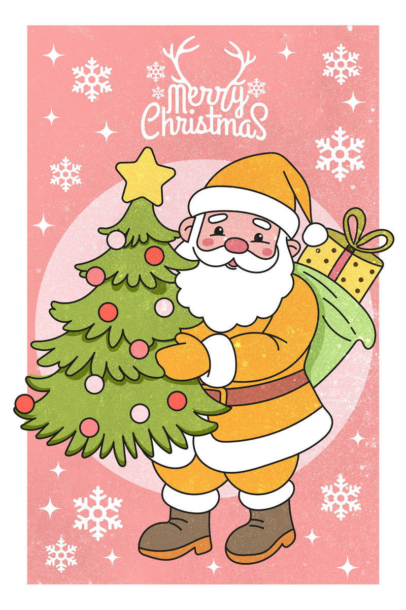 Merry Christmas Santa Poster Wall Art Print Pink Background Cute Retro Holiday Decor Perfect Gift for Christmas Lovers - xonomax