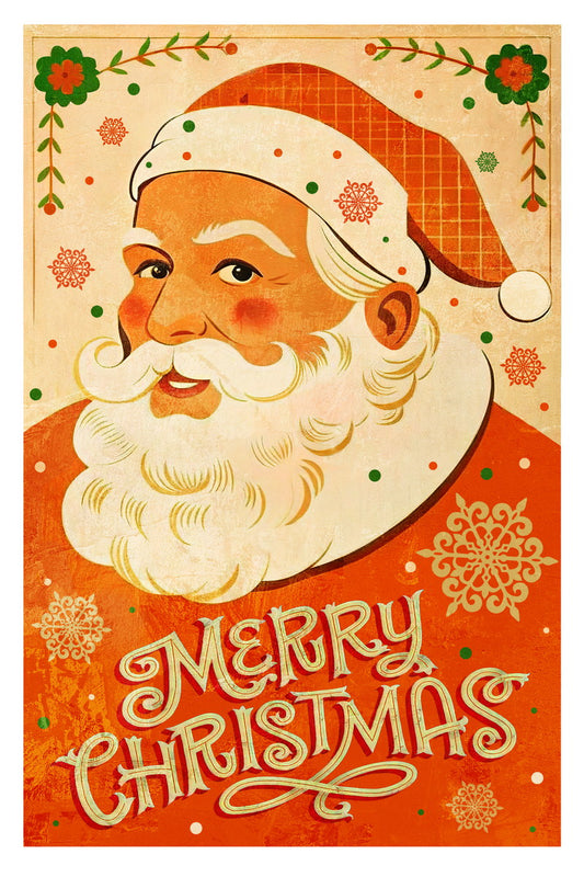 Classic Merry Christmas Santa Claus Poster Wall Art Print Vintage Red Decor Nostalgic Holiday Style Perfect for Living Room - xonomax