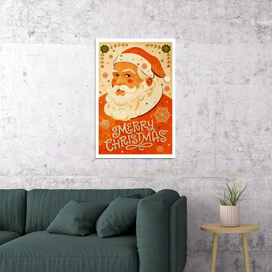 Classic Merry Christmas Santa Claus Poster Wall Art Print Vintage Red Decor Nostalgic Holiday Style Perfect for Living Room - xonomax