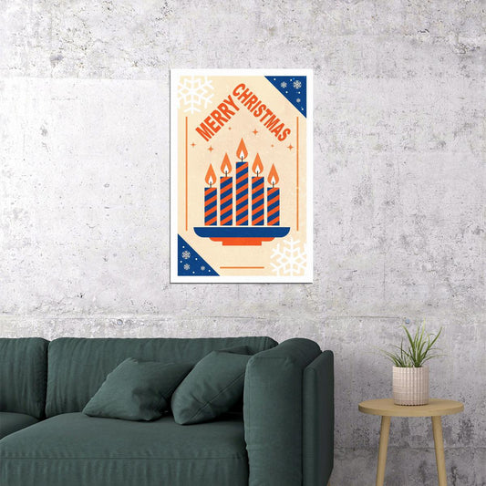 Ho Ho Ho Santa Christmas Poster Wall Art Print Retro Holiday Decor Santa with Christmas Tree Vintage Festive Style - xonomax