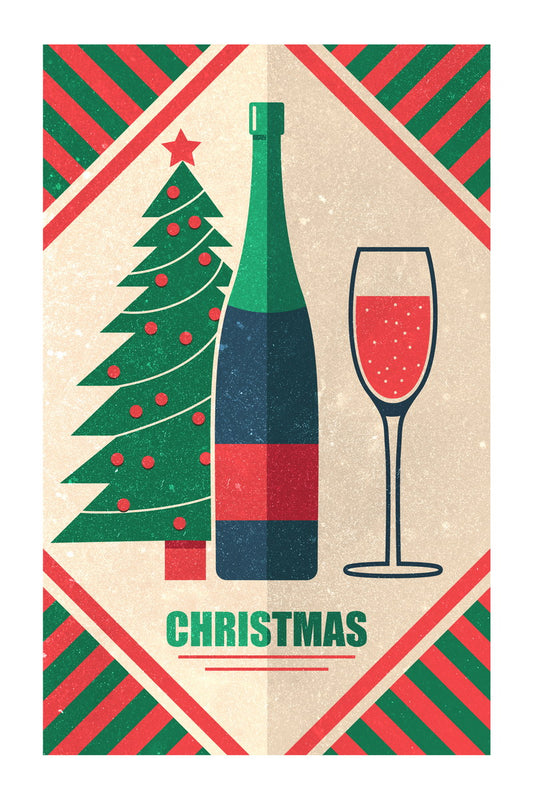 Christmas Toast Poster Wall Art Print Retro Holiday Decor Champagne Glasses Tree Festive Design Perfect for Holiday Celebrations - xonomax