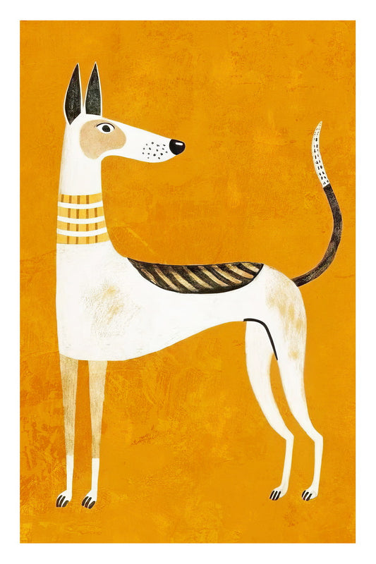 Stylish Greyhound Dog Poster Wall Art Print Elegant Mid-Century Modern Decor Bold Yellow Background Perfect for Dog Lovers - xonomax