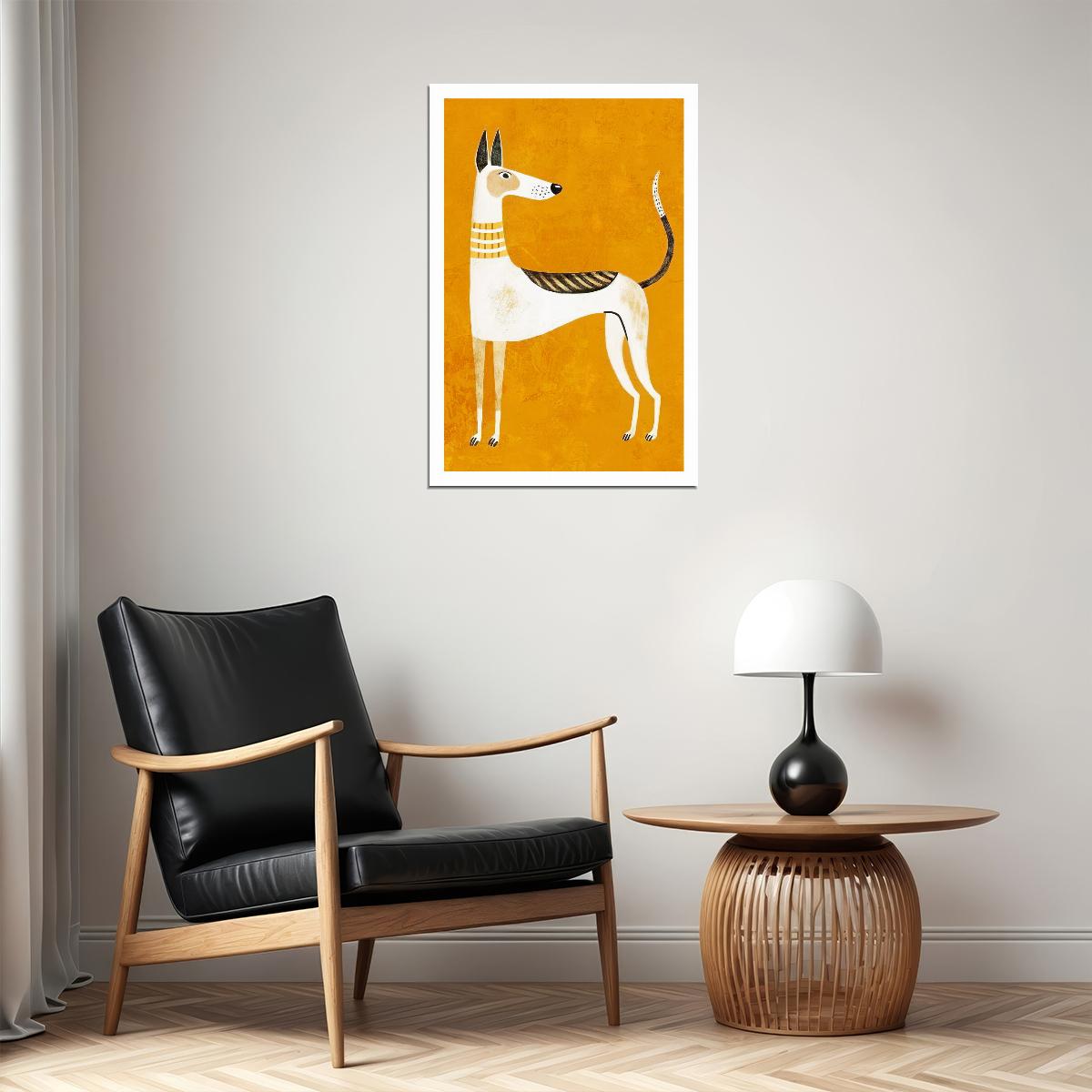 Stylish Greyhound Dog Poster Wall Art Print Elegant Mid-Century Modern Decor Bold Yellow Background Perfect for Dog Lovers - xonomax