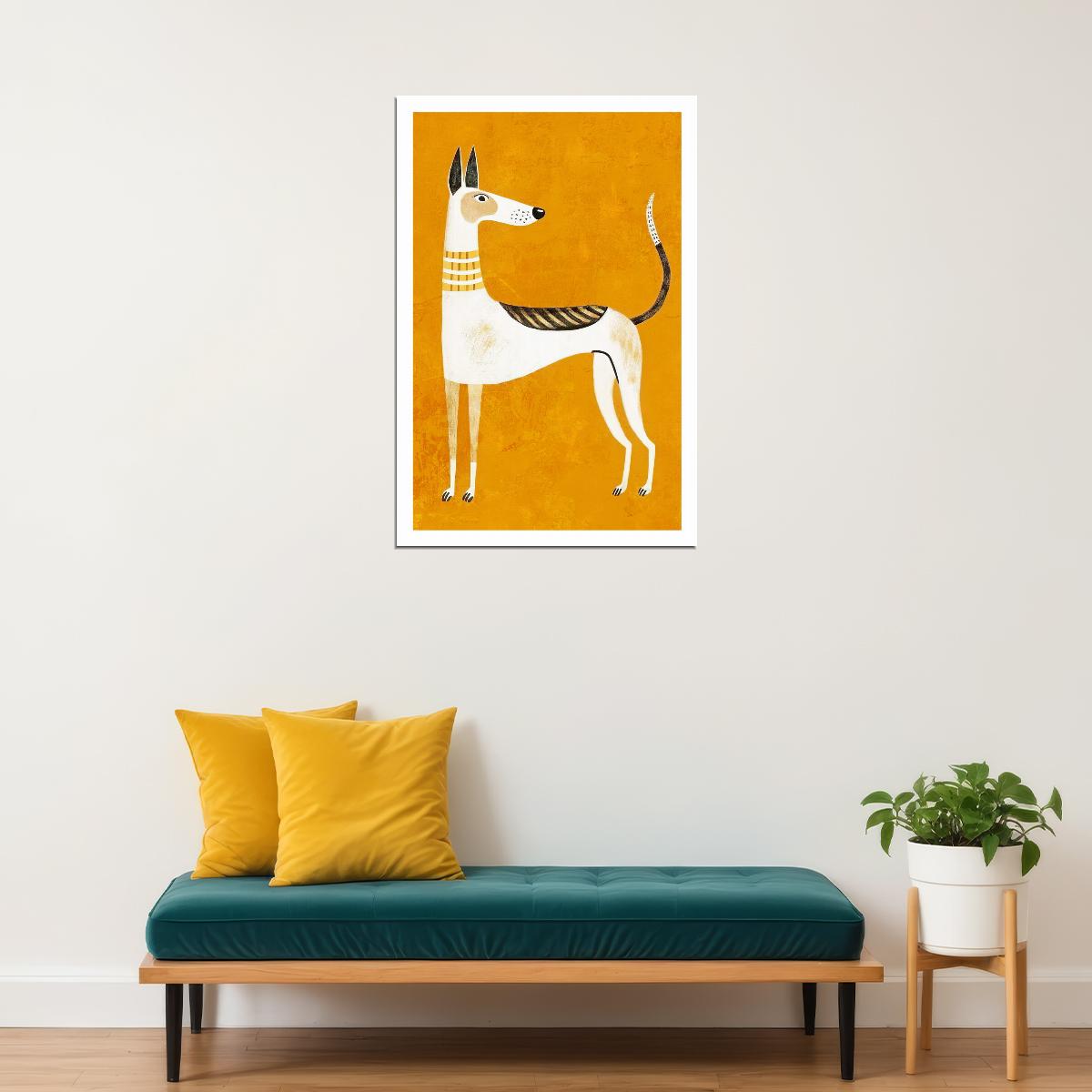 Stylish Greyhound Dog Poster Wall Art Print Elegant Mid-Century Modern Decor Bold Yellow Background Perfect for Dog Lovers - xonomax