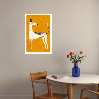 Stylish Greyhound Dog Poster Wall Art Print Elegant Mid-Century Modern Decor Bold Yellow Background Perfect for Dog Lovers - xonomax