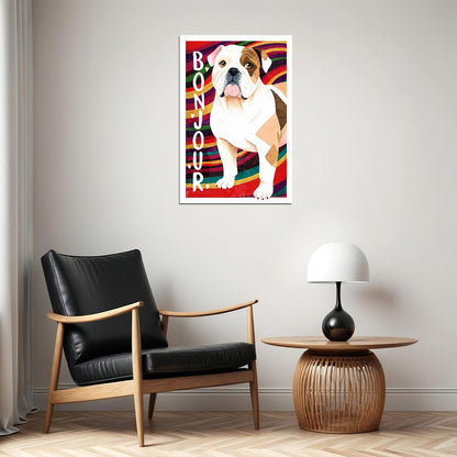 Bonjour Bulldog Dog Poster Wall Art Print French Style Colorful Pop Art Decor Vibrant Pet Lover Gift