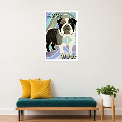 Woof Woof Bulldog Dog Poster Wall Art Print Fun Retro Pop Art Decor Unique Gift for Dog Lovers - xonomax