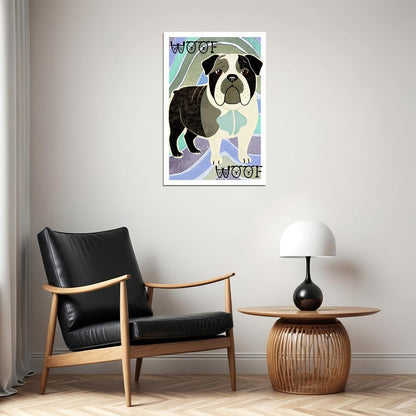 Woof Woof Bulldog Dog Poster Wall Art Print Fun Retro Pop Art Decor Unique Gift for Dog Lovers - xonomax