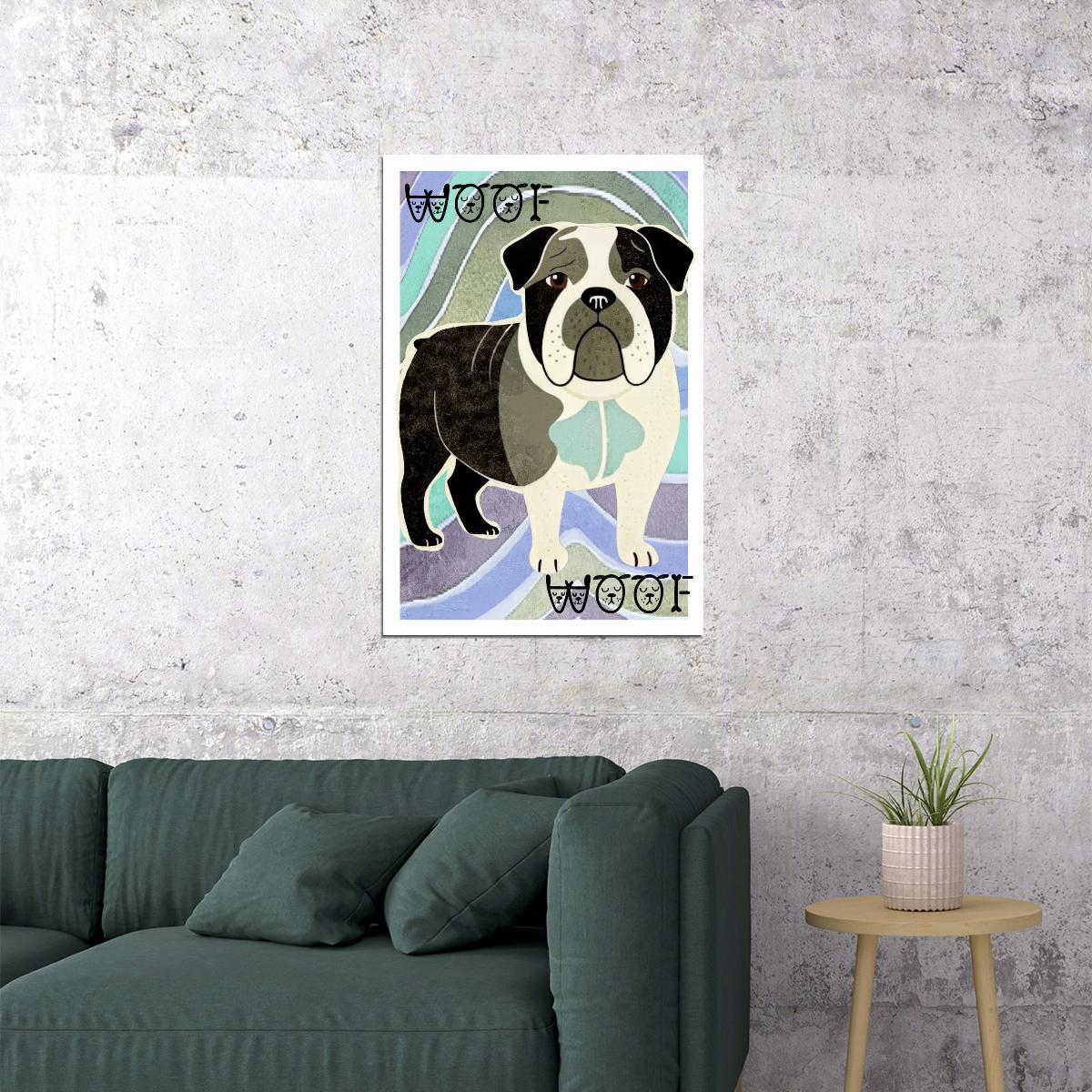Woof Woof Bulldog Dog Poster Wall Art Print Fun Retro Pop Art Decor Unique Gift for Dog Lovers - xonomax