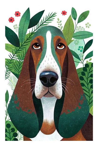 Charming Hound Dog Poster Wall Art Print Boho Dog Decor Greenery Elements Perfect Pet Lover Gift - xonomax
