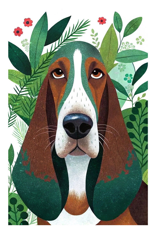 Charming Hound Dog Poster Wall Art Print Boho Dog Decor Greenery Elements Perfect Pet Lover Gift - xonomax