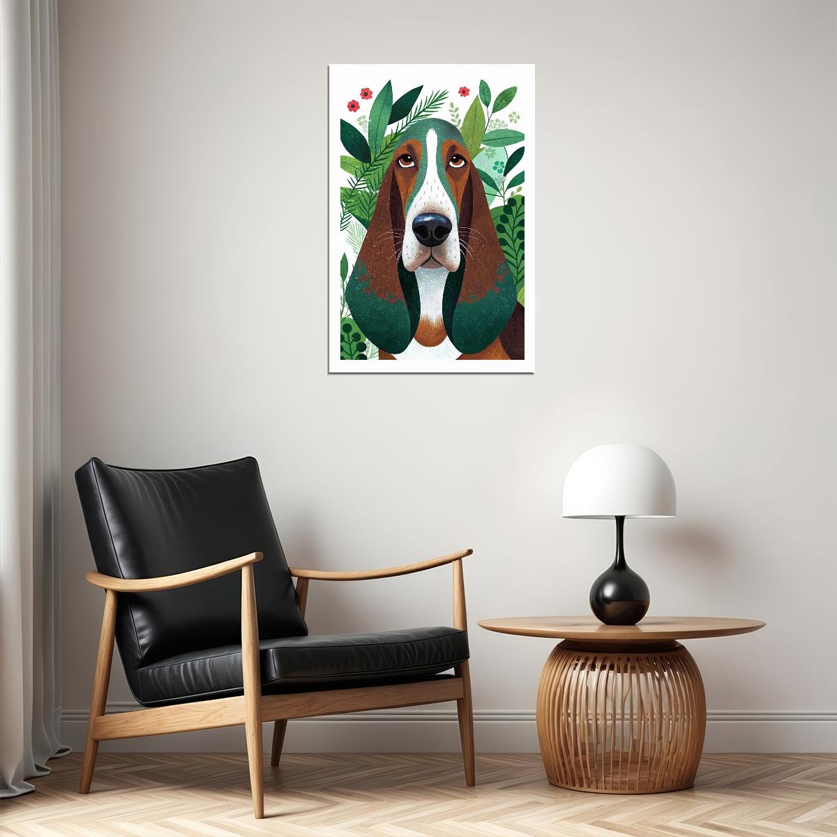 Charming Hound Dog Poster Wall Art Print Boho Dog Decor Greenery Elements Perfect Pet Lover Gift - xonomax