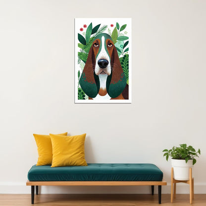 Charming Hound Dog Poster Wall Art Print Boho Dog Decor Greenery Elements Perfect Pet Lover Gift - xonomax