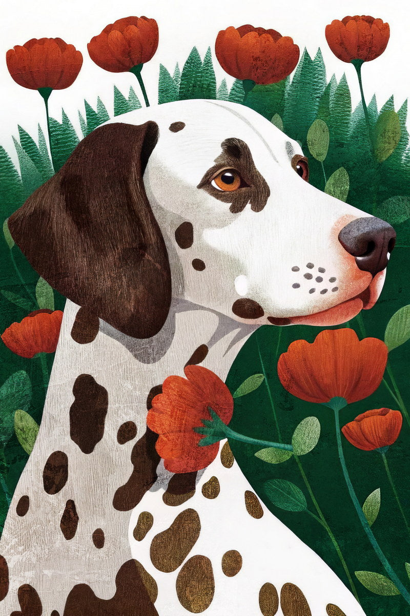 Dalmatian with Poppies Dog Poster Wall Art Print Boho Botanical Decor Unique Dog Lover Artwork - xonomax