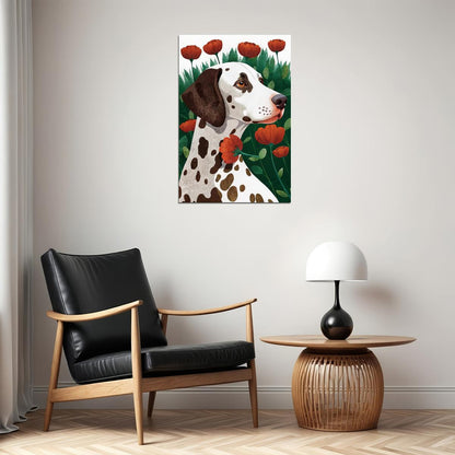 Dalmatian with Poppies Dog Poster Wall Art Print Boho Botanical Decor Unique Dog Lover Artwork - xonomax