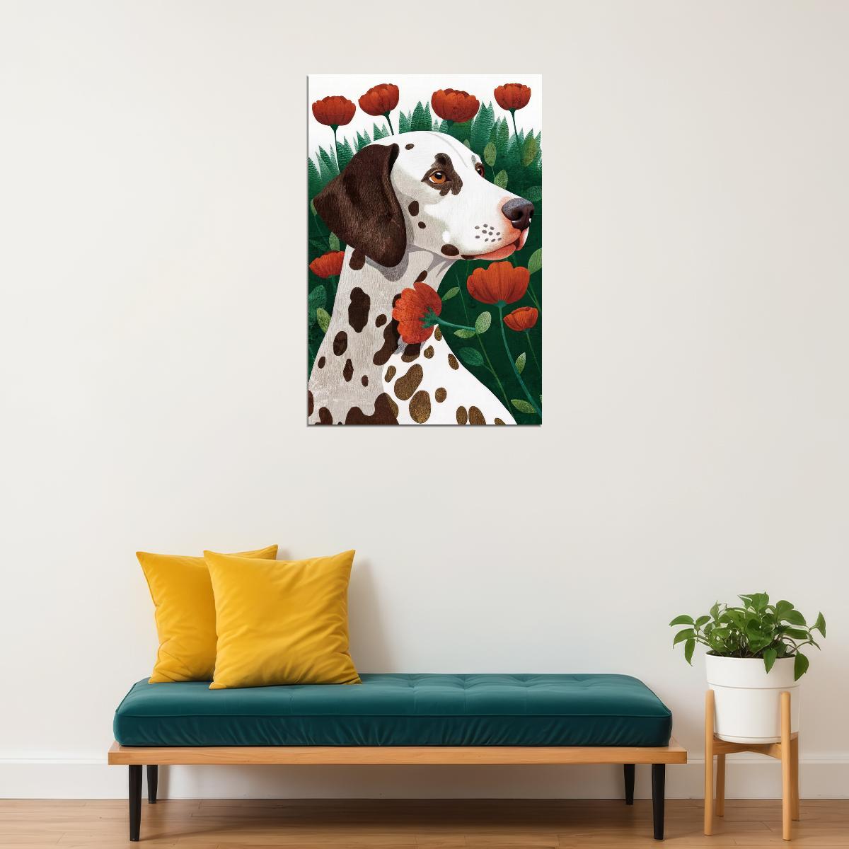Dalmatian with Poppies Dog Poster Wall Art Print Boho Botanical Decor Unique Dog Lover Artwork - xonomax