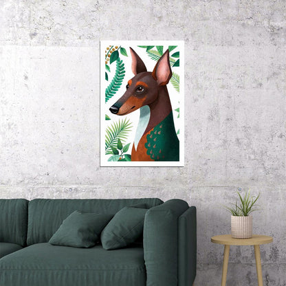Tropical Doberman Dog Poster Wall Art Print Whimsical Botanical Decor with Jungle Vibe Perfect for Pet Lovers