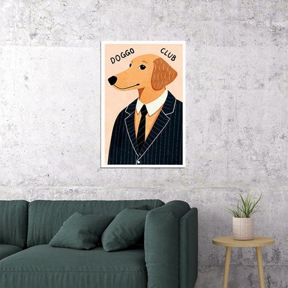 Doggo Club Dog Poster Wall Art Print Whimsical Pet Decor Dapper Dog in Suit Retro Style for Dog Lovers