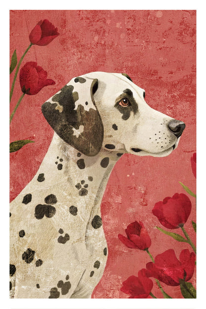 Charming Dalmatian Dog Poster Wall Art Print with Red Poppy Flowers Boho Botanical Decor Perfect Pet Lover Gift - xonomax