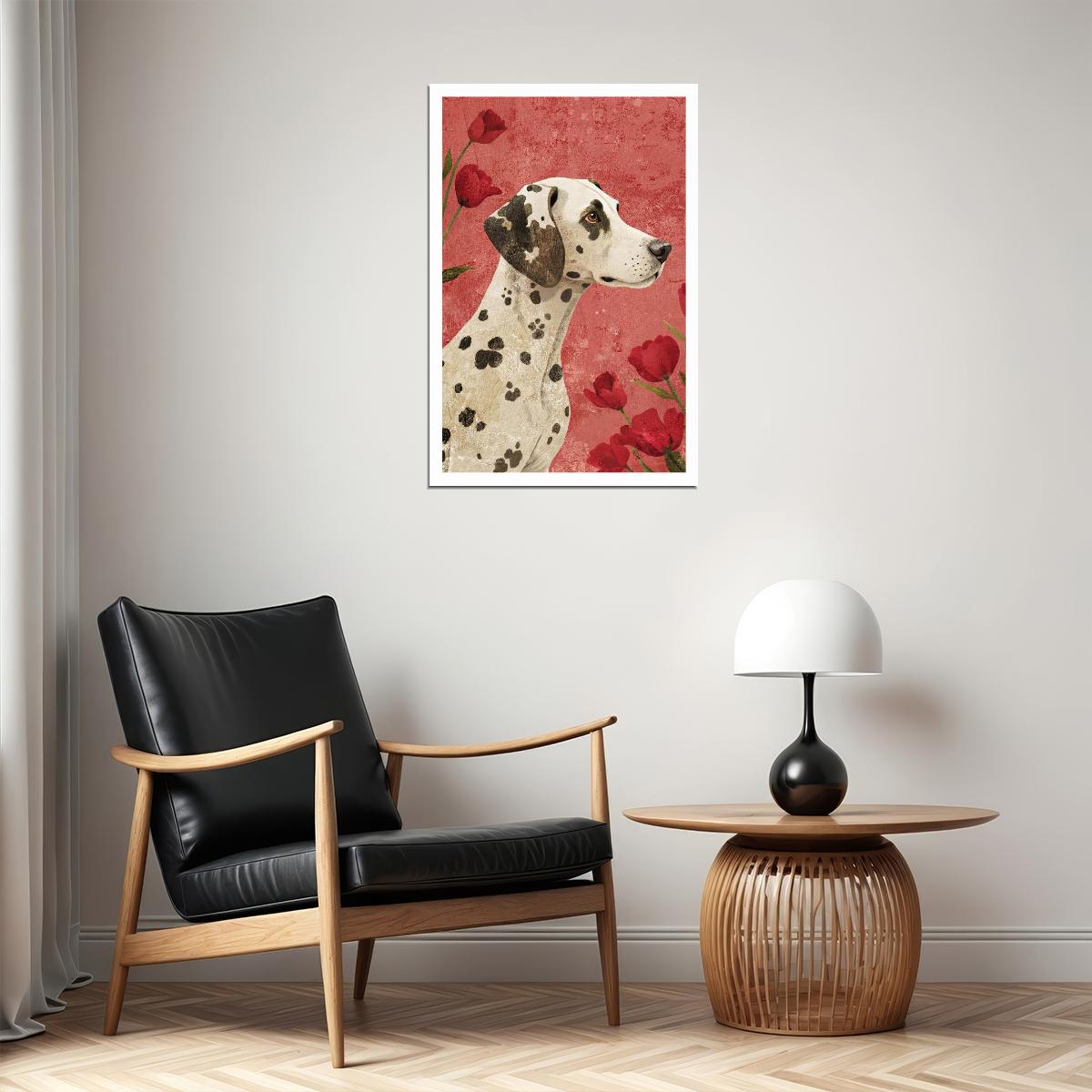 Charming Dalmatian Dog Poster Wall Art Print with Red Poppy Flowers Boho Botanical Decor Perfect Pet Lover Gift - xonomax