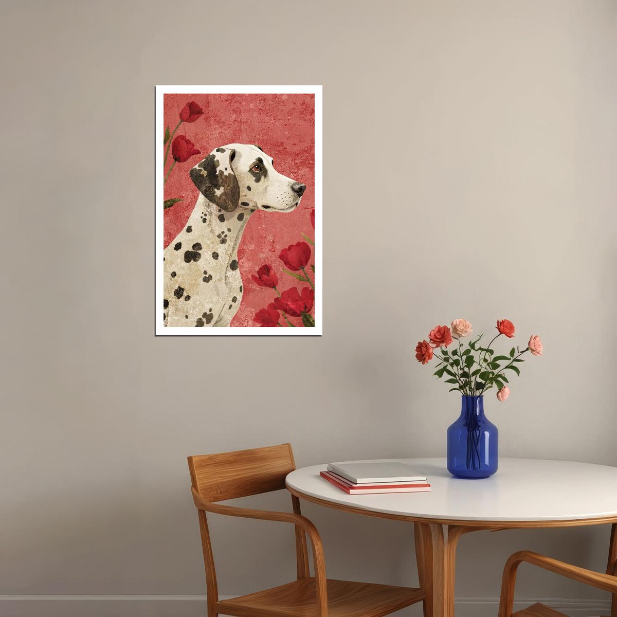 Charming Dalmatian Dog Poster Wall Art Print with Red Poppy Flowers Boho Botanical Decor Perfect Pet Lover Gift - xonomax