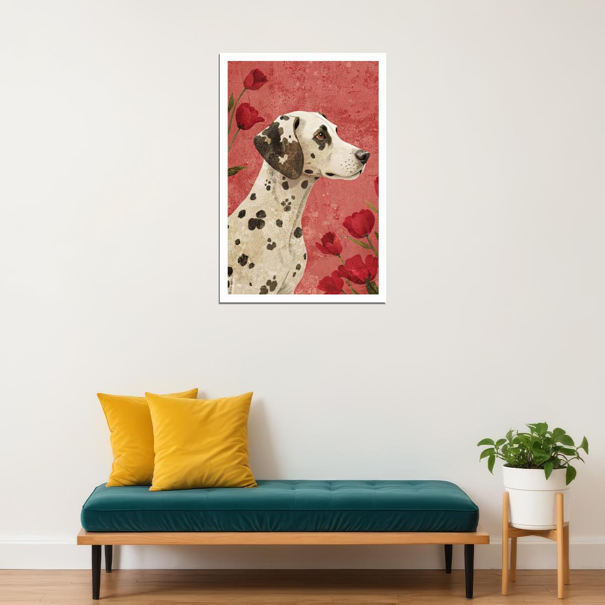 Charming Dalmatian Dog Poster Wall Art Print with Red Poppy Flowers Boho Botanical Decor Perfect Pet Lover Gift - xonomax