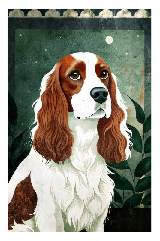 Regal Spaniel Dog Poster Wall Art Print Elegant Classic Pet Decor with Greenery Stylish Gift for Dog Enthusiasts - xonomax