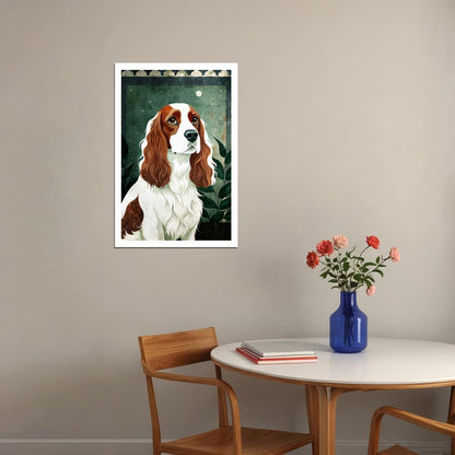 Regal Spaniel Dog Poster Wall Art Print Elegant Classic Pet Decor with Greenery Stylish Gift for Dog Enthusiasts - xonomax