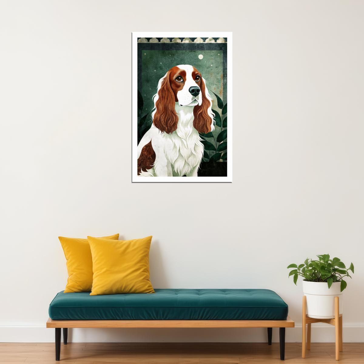 Regal Spaniel Dog Poster Wall Art Print Elegant Classic Pet Decor with Greenery Stylish Gift for Dog Enthusiasts - xonomax