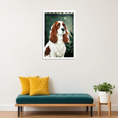 Regal Spaniel Dog Poster Wall Art Print Elegant Classic Pet Decor with Greenery Stylish Gift for Dog Enthusiasts - xonomax