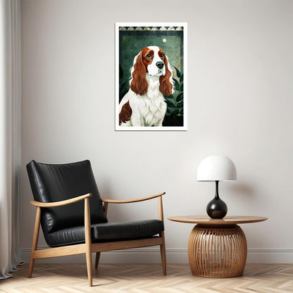 Regal Spaniel Dog Poster Wall Art Print Elegant Classic Pet Decor with Greenery Stylish Gift for Dog Enthusiasts - xonomax