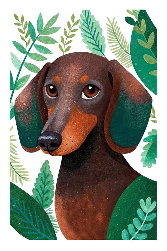 Botanical Dachshund Dog Poster Wall Art Print Whimsical Pet Decor Greenery Elements Perfect Dog Lover Gift - xonomax