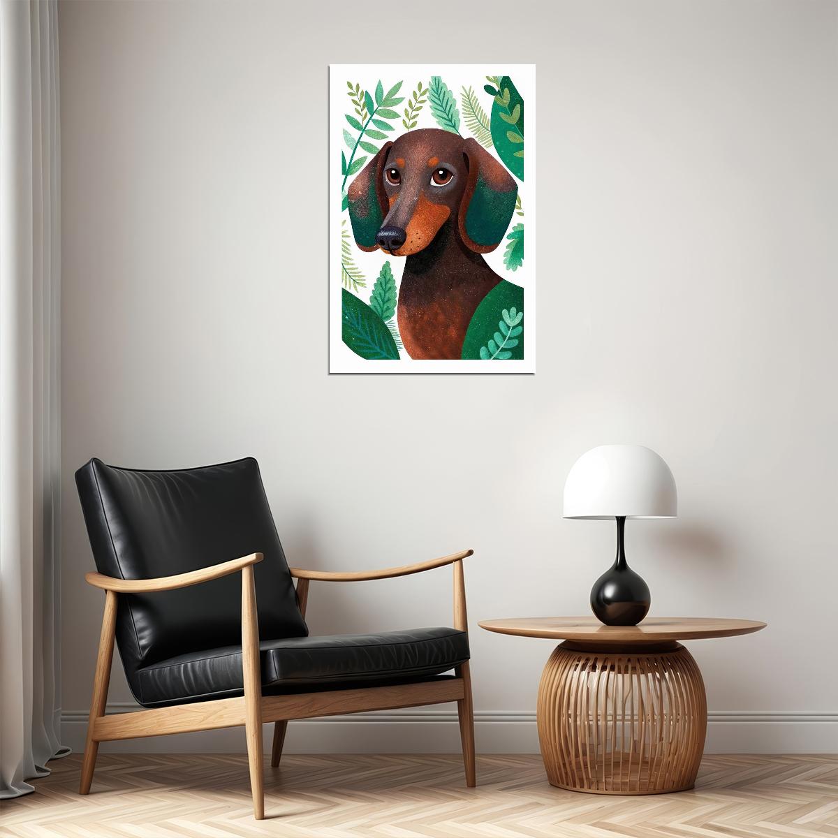 Botanical Dachshund Dog Poster Wall Art Print Whimsical Pet Decor Greenery Elements Perfect Dog Lover Gift - xonomax