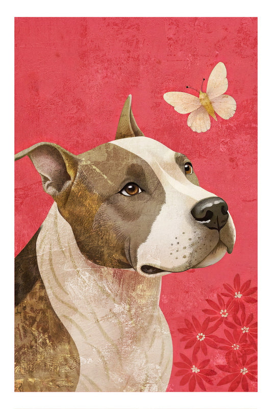 Butterfly Companion Dog Poster Wall Art Print Gentle Pet Decor Soft Pink Background Nature-Inspired Dog Lover Gift - xonomax