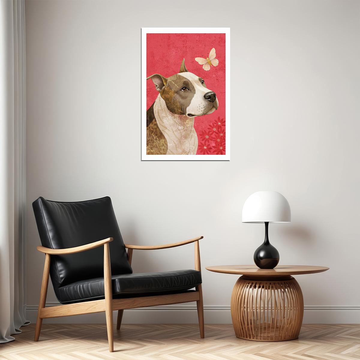 Butterfly Companion Dog Poster Wall Art Print Gentle Pet Decor Soft Pink Background Nature-Inspired Dog Lover Gift - xonomax