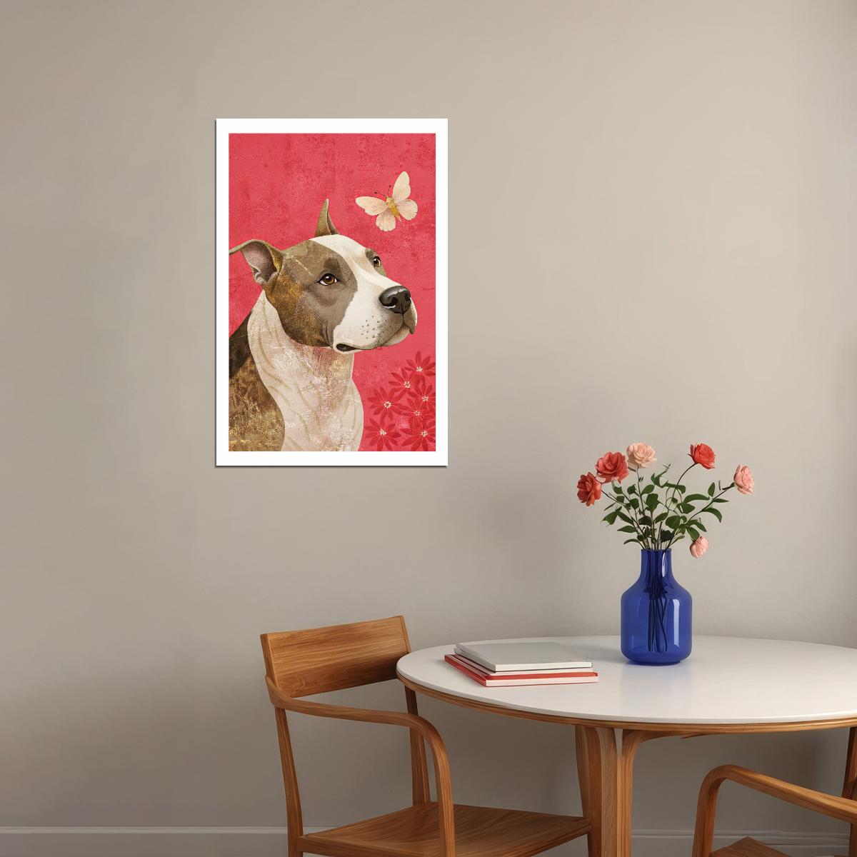 Butterfly Companion Dog Poster Wall Art Print Gentle Pet Decor Soft Pink Background Nature-Inspired Dog Lover Gift - xonomax