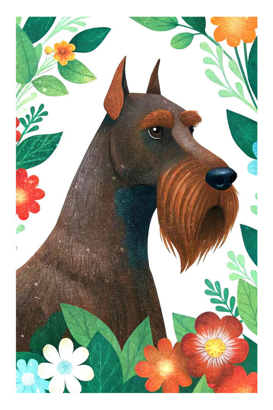 Flower Garden Schnauzer Dog Poster Wall Art Print Botanical Pet Decor Colorful Nature-Inspired Artwork for Home - xonomax