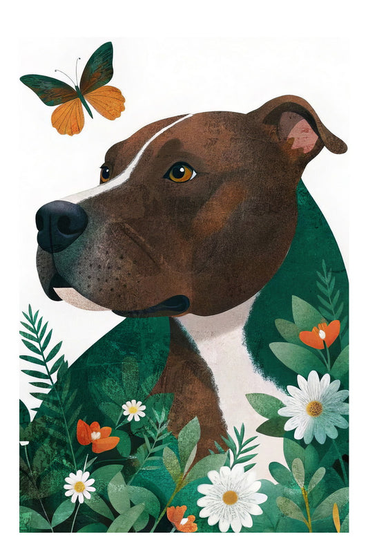 Butterfly Garden Dog Poster Wall Art Print Colorful Pet Decor Nature Theme Vibrant Artwork for Pet Lovers - xonomax
