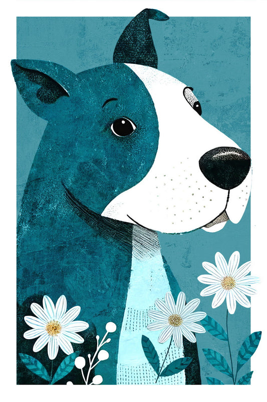 Cool Blue Dog Poster Wall Art Print Retro Style Minimalist Pet Decor Whimsical Dog Lover Gift - xonomax