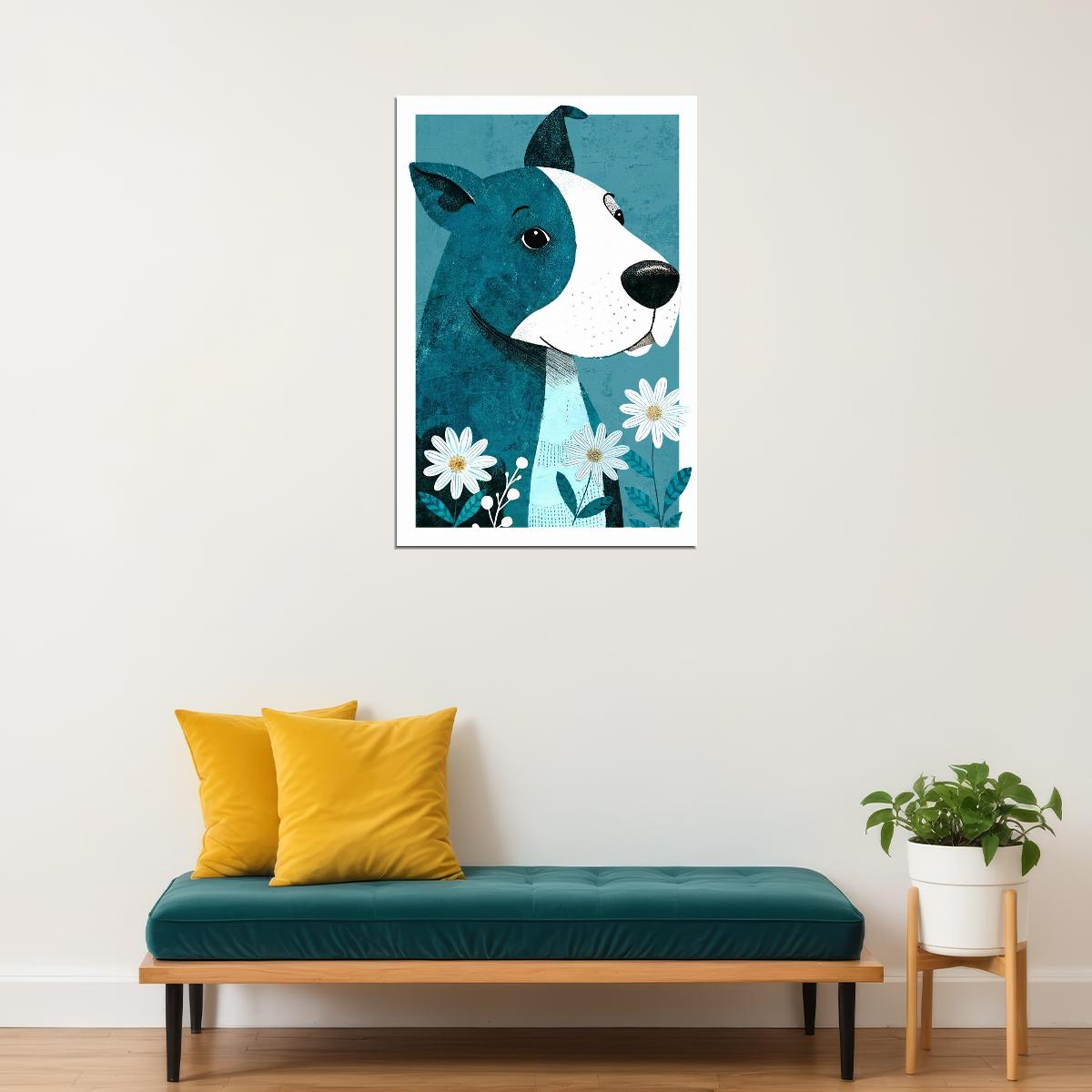 Cool Blue Dog Poster Wall Art Print Retro Style Minimalist Pet Decor Whimsical Dog Lover Gift - xonomax