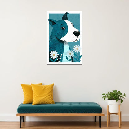 Cool Blue Dog Poster Wall Art Print Retro Style Minimalist Pet Decor Whimsical Dog Lover Gift - xonomax