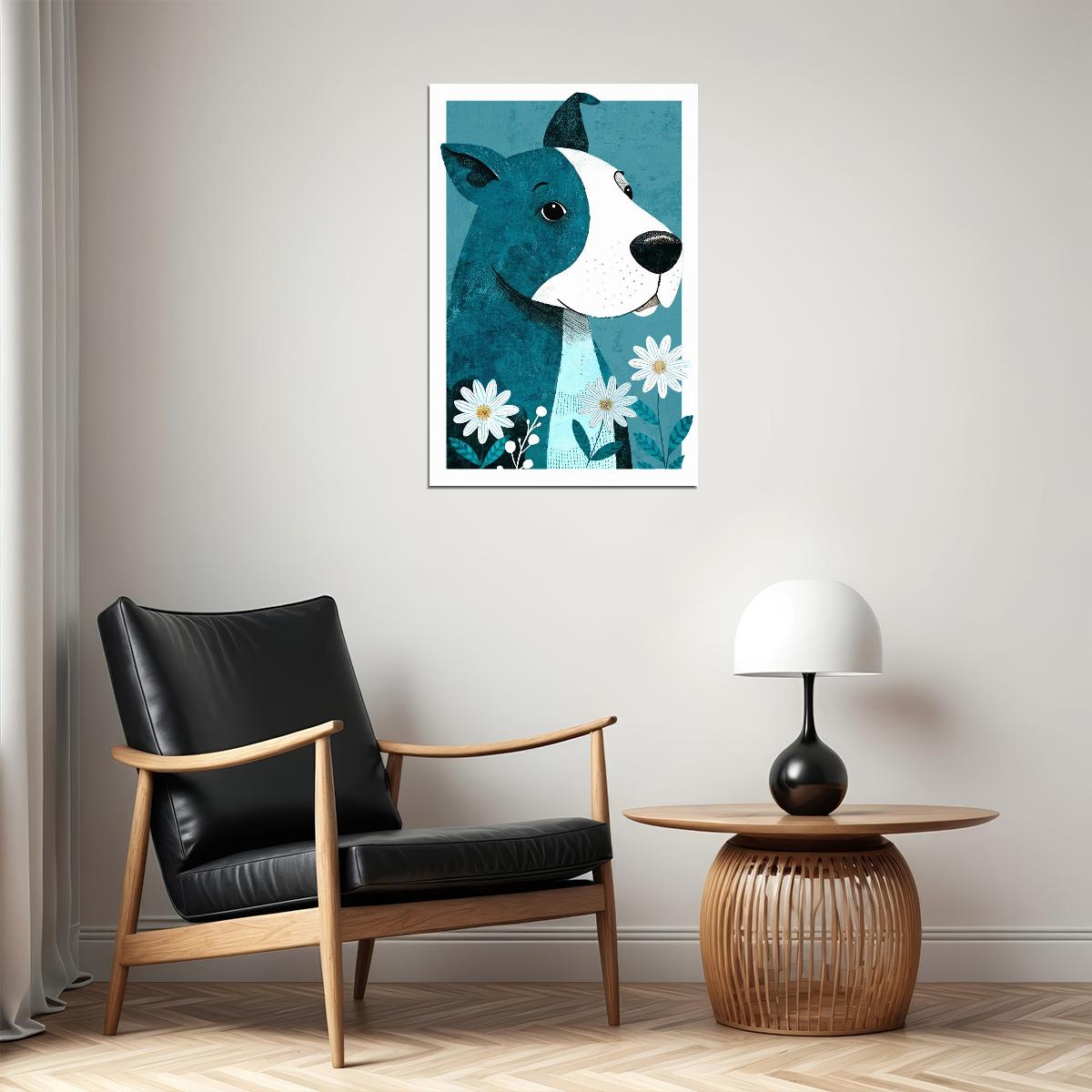 Cool Blue Dog Poster Wall Art Print Retro Style Minimalist Pet Decor Whimsical Dog Lover Gift - xonomax