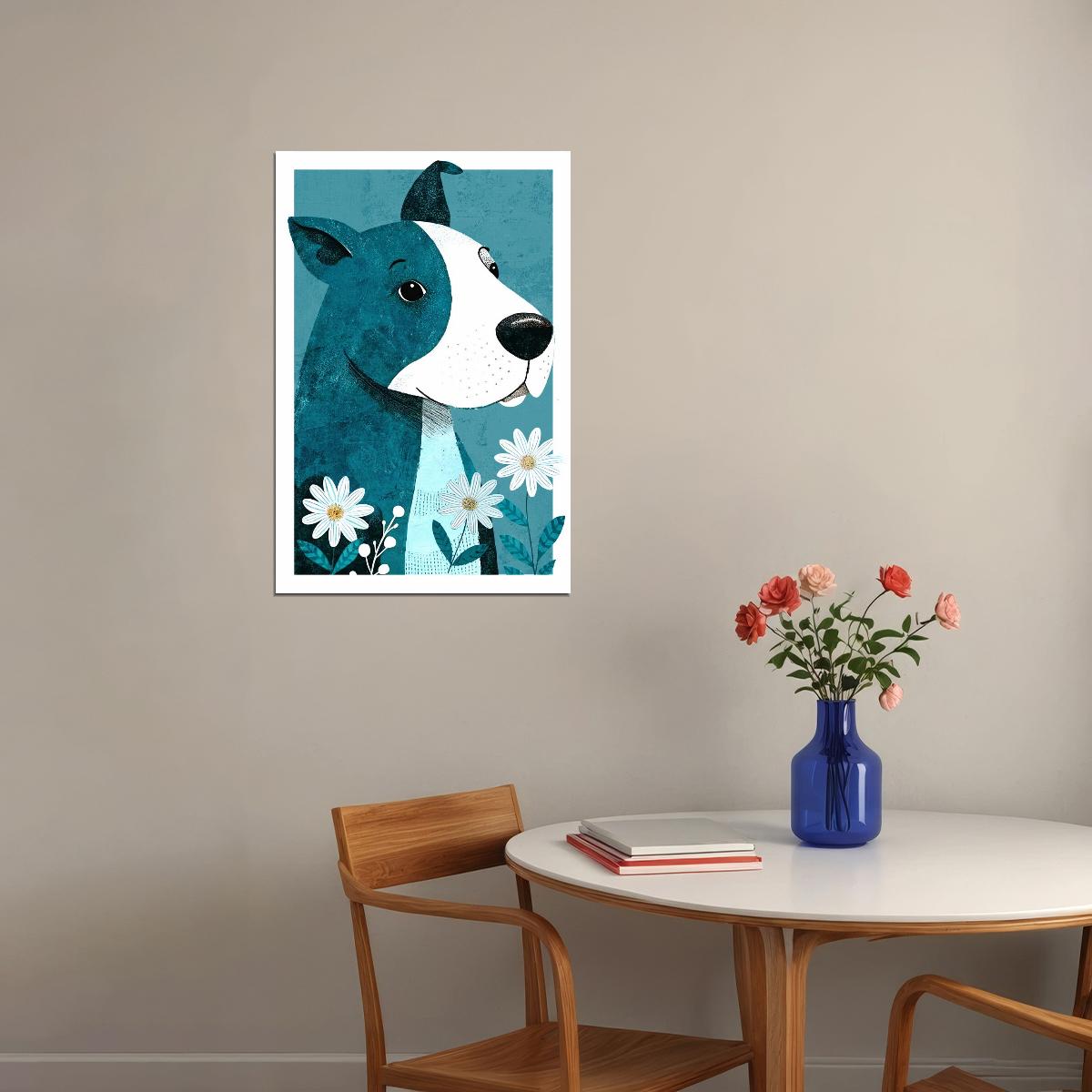 Cool Blue Dog Poster Wall Art Print Retro Style Minimalist Pet Decor Whimsical Dog Lover Gift - xonomax