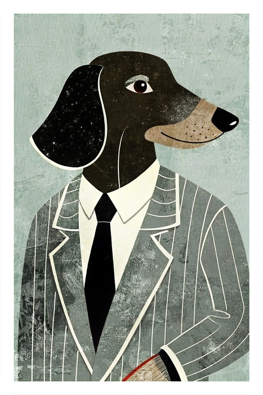 Sophisticated Hound Dog Poster Wall Art Print Dapper Pet Decor Dog in Suit Vintage Gentleman Style for Art Lovers - xonomax