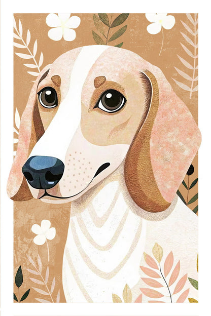 Gentle Hound Dog Poster Wall Art Print Botanical Pet Decor Warm Beige Background Perfect for Dog Lovers - xonomax